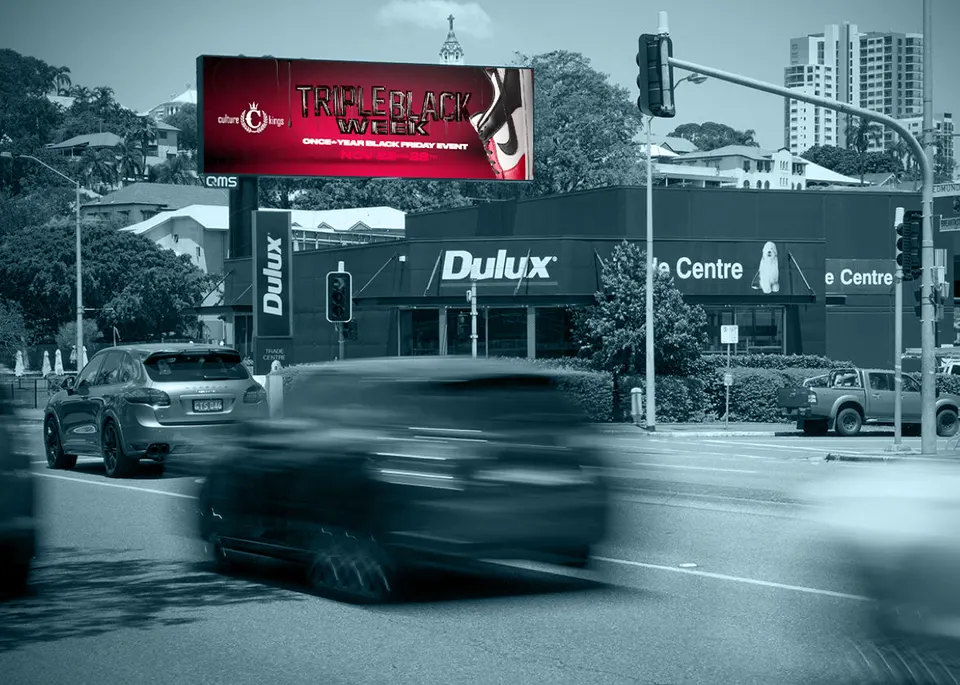 A Culture Kings Black Friday ad on a digital billboard in Brisbane